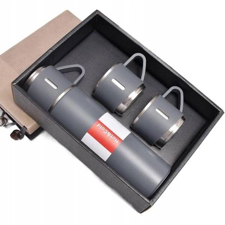 ECARLA termos 500ml z 3 kubkami zapakowany na preznt Szary BD24SZ