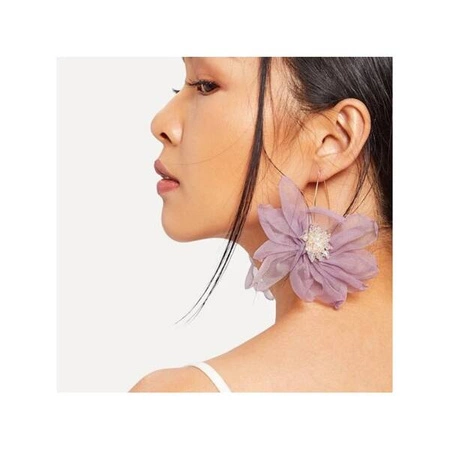 ECARLA kolczyki wiszące z kryształkami tiulowe fioletowe kwiaty K1675FIO