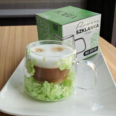 ECARLA szklanka termiczna z podwójnym dnem i hortensją 180ml Seledyn SZK173