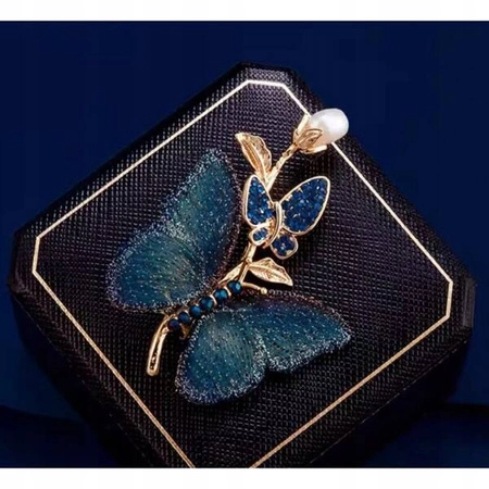 ECARLA broszka kryształowa Zielone Motylki z Perłą BZ177