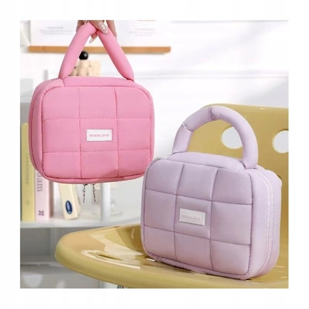 ECARLA kosmetyczka kuferek pikowana z rączką Różowa KS139R