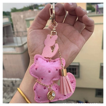 ECARLA brelok do kluczy KOT skórzany Różowy Kotek BRL358