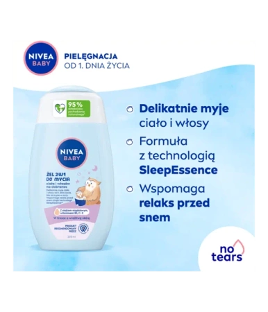 NIVEA Baby Nowa Formuła 2w1 żel do mycia ciała i włosów Na Dobranoc 200ml