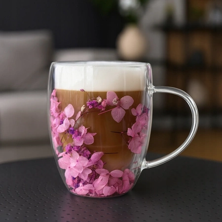 ECARLA szklanka termiczna gipsówka hortensje Fiolet Róż 300ml SZK201