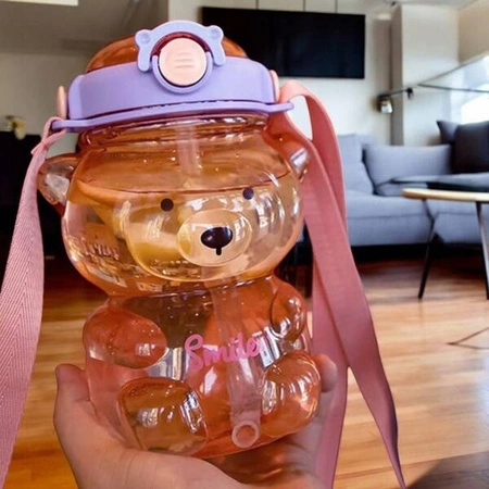 ECARLA bidon dzieciecy ze slomką 1000ml w kształcie Misia Fiolet BD26