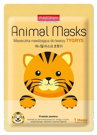 PUREDERM Animal Mask maska do twarzy w płacie nawilżająca Tygrys 21ml