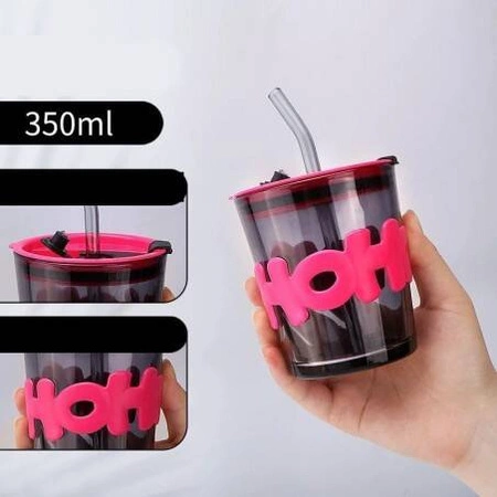 ECARLA kubek z kolorowego szkła ze słomką i zamknięciem 300ml Hoh CUP13