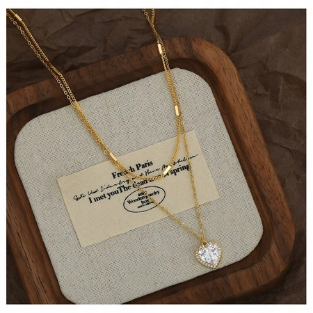 ECARLA naszyjnik ze stali szlachetnej pozłacanej cyrkonie SERCE NST1629