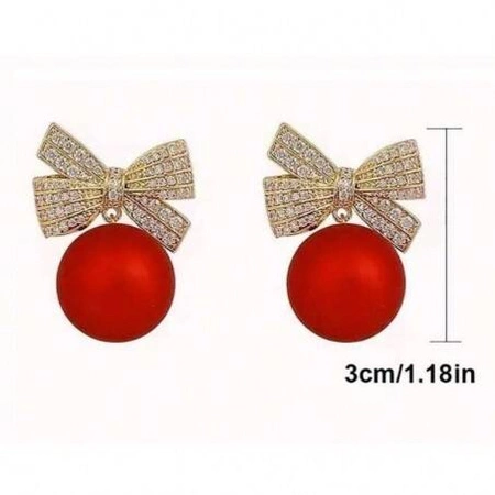 ECARLA kolczyki wiszące Czerwone Kule z kokardami, cyrkonie K1688