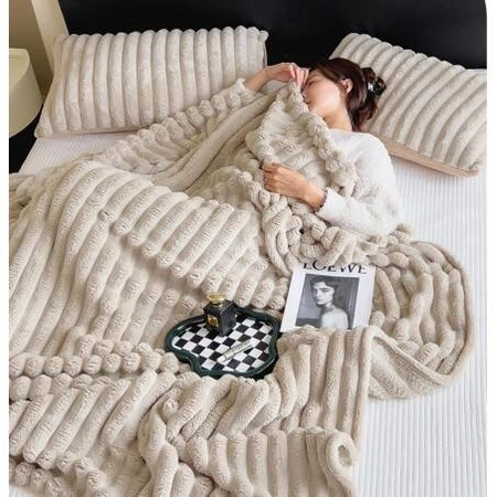 ECARLA koc gruby miękki, narzuta 180x200cm Beżowy KOC18