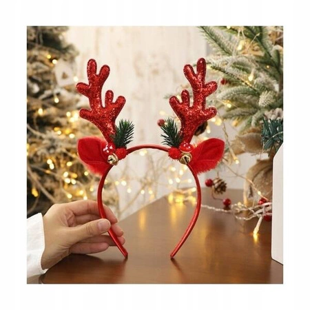 ECARLA opaska do włosów świąteczna z uszkami i rogami Renifer Czerwona O538CZE