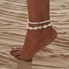 ECARLA bransoletka na stopę MUSZELKI na sznurku, PEREŁKI B544 2szt