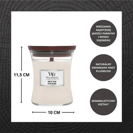 WOODWICK PlusWick średnia świeca w słoiku WHITE TEAK 275g