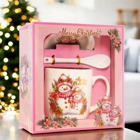 ECARLA kubek świąteczny w pudełku ze spodkiem i łyżeczką KB18WZ4 400ml