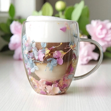 ECARLA szklanka termiczna z podwójnym dnem z hortensją w środku 300ml SZK180