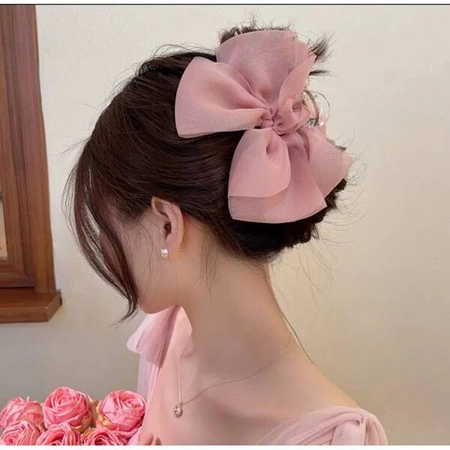 ECARLA klamra do włosów kokarda tiulowa różowa SP303R