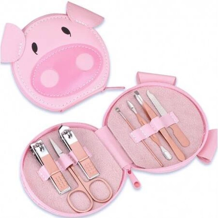 ECARLA zestaw akcesoriów do manicure w etui Różowa Świnka AK07 