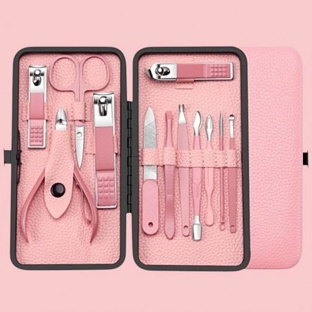 ECARLA zestaw akcesoriów do manicure w etui 12szt Różowy AK20
