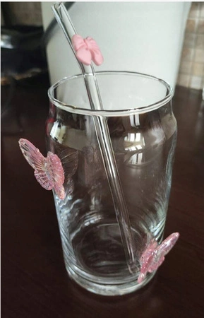 ECARLA szklanka wysoka ze słomką Motyl Róż 500ml SZK163