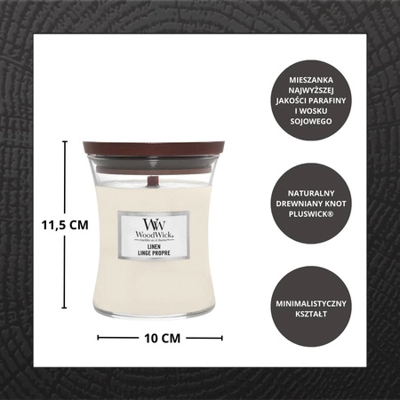 WOODWICK PlusWick średnia świeca w słoiku LINEN 275g