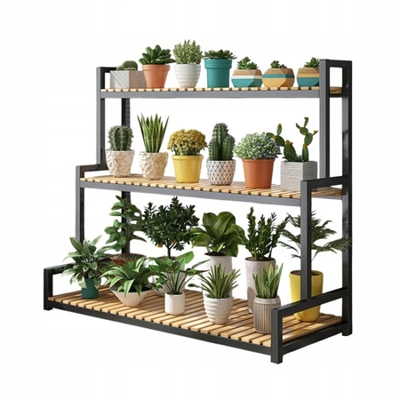 ECARLA Kwietnik regał na kwiaty trzypoziomowy 120x40x95cm Czarny SZ47CZ