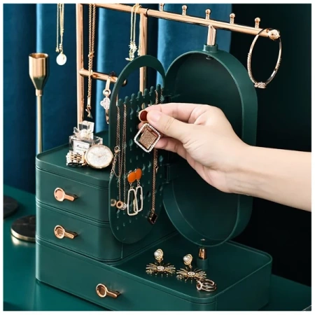 ECARLA organizer na biżuterię szafeczka z lusterkiem i szufladami Zielony