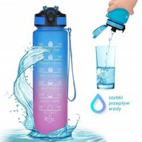 ECARLA butelka na wodę z miarką i słomką 1l Ombre Niebieski z Fuksją BD18