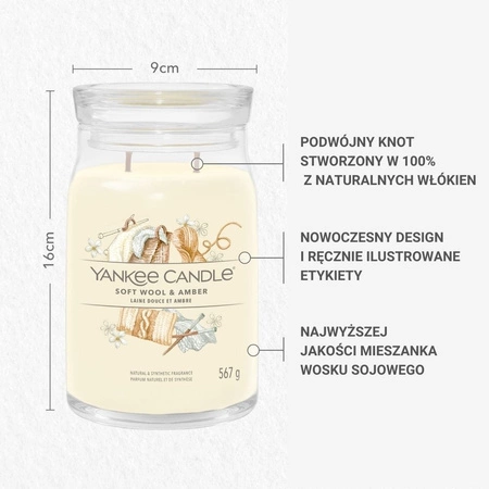 YANKEE CANDLE Signature Duża świeca w słoiku SOFT WOOL & AMBER 567g