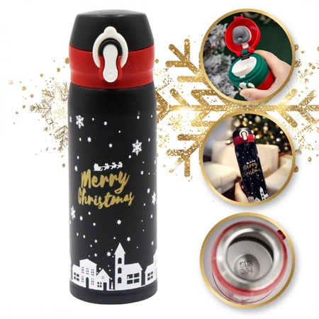 ECARLA bidon termos świąteczny zimowy 500ml Czarny BD39CZ