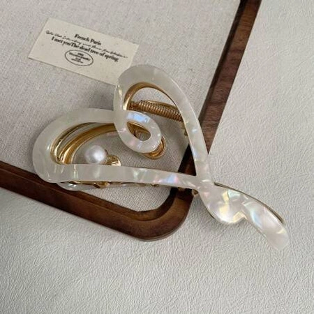 ECARLA spinka do włosów metalowa Serce masa perłowa Biała SP342B