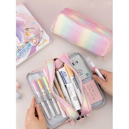 ECARLA piórnik wielofunkcyjny trzykomorowy Tęczowy PR02