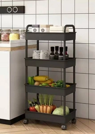 ECARLA regał czteropoziomowy na kółkach Czarny SZ41