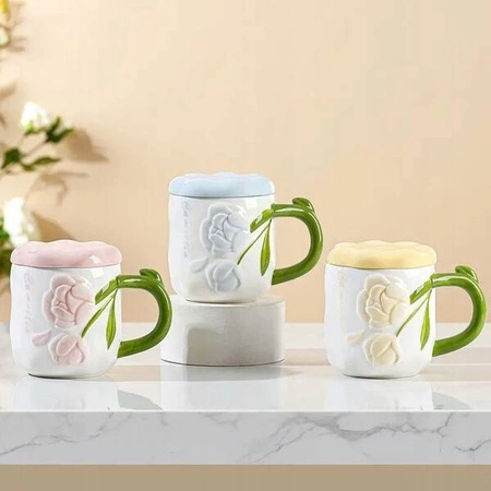 ECARLA kubek perłowy z pokrywką niebieski KB02N 450ml