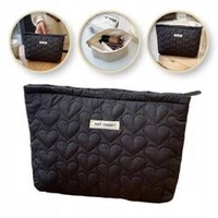 ECARLA kosmetyczka jednokomorowa pikowana Serca Czarna KS120CZ