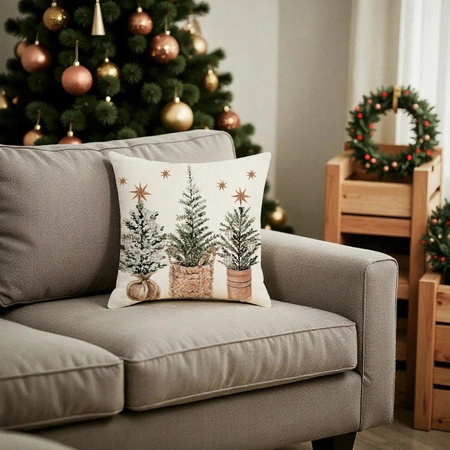 ECARLA Zima Świąteczna poszewka na poduszkę Boho 45x45 TRZY CHOINKI POD249