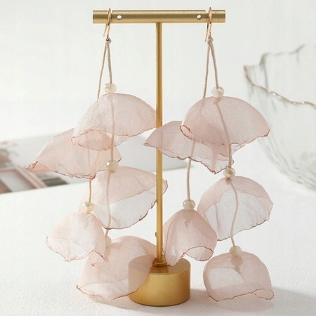 ECARLA kolczyki wiszące z koralikami tiulowe kwiaty K1698