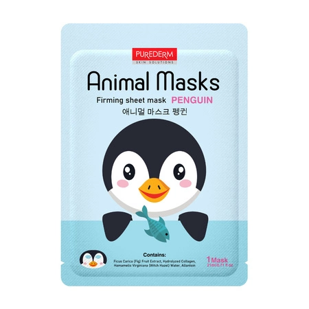 PUREDERM Animal Mask maska do twarzy w płacie łagodząco wygładzająca Pingwin 21ml