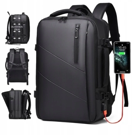 ECARLA plecak podróżny, kabinowy, wodoodporny z USB Czarny PL182