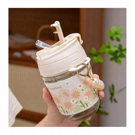 ECARLA bidon szklany z uchwytem i perełkami 350ml Sunshine SZK81