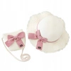 ECARLA kapelusik i torebka słomkowa, dziecięca Kremowy z różową kokardą CZ43