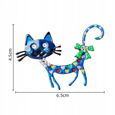 ECARLA broszka Niebieski Kot w serca z kokardą BZ149