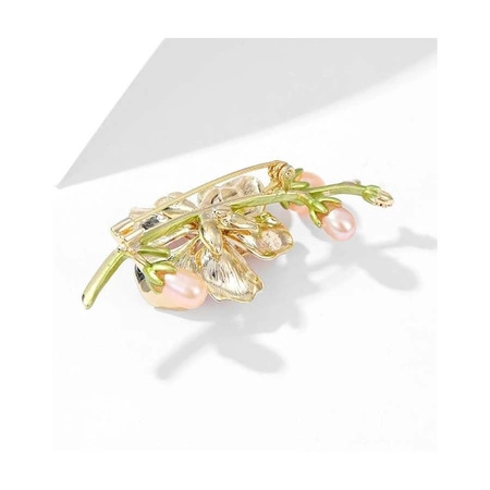 ECARLA broszka z kryształkami i perełkami Kwiat Wiśni BZ204