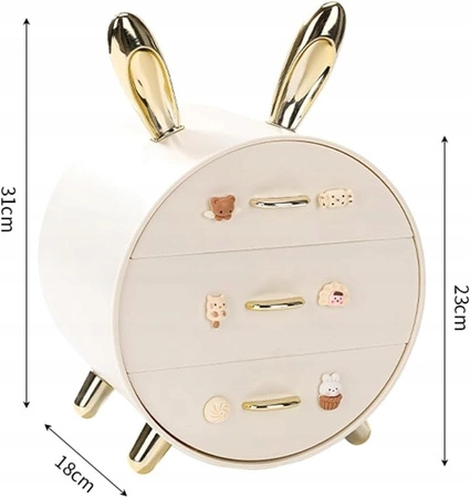 ECARLA organizer szkatułka na kosmetyki biżuterię BUNNY ze złotymi uszkami CB60