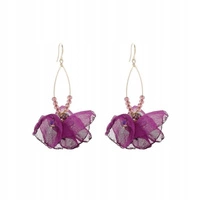 ECARLA kolczyki wiszące z koralikami tiulowe kwiaty K1701