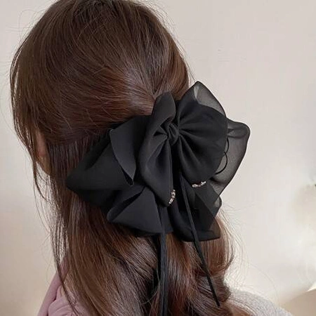 ECARLA klamra do włosów tiulowa Kokarda Czarna SP325CZ
