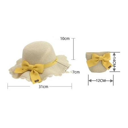 ECARLA kapelusik i torebka słomkowa, dziecięca BOHO słoneczny 52cm CZ45