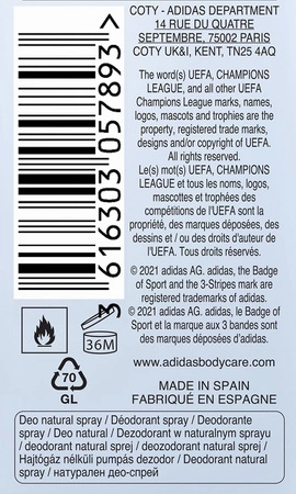 ADIDAS Men deo natural spray Champions League Champions 75ml