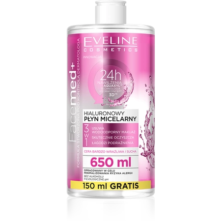 EVELINE Facemed+ płyn micelarny 3w1 hialuronowy 650ml