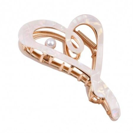 ECARLA spinka do włosów metalowa Serce masa perłowa Biała SP342B