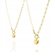 ECARLA naszyjnik ze stali szlachetnej pozłacanej SERCE, perły NST2213